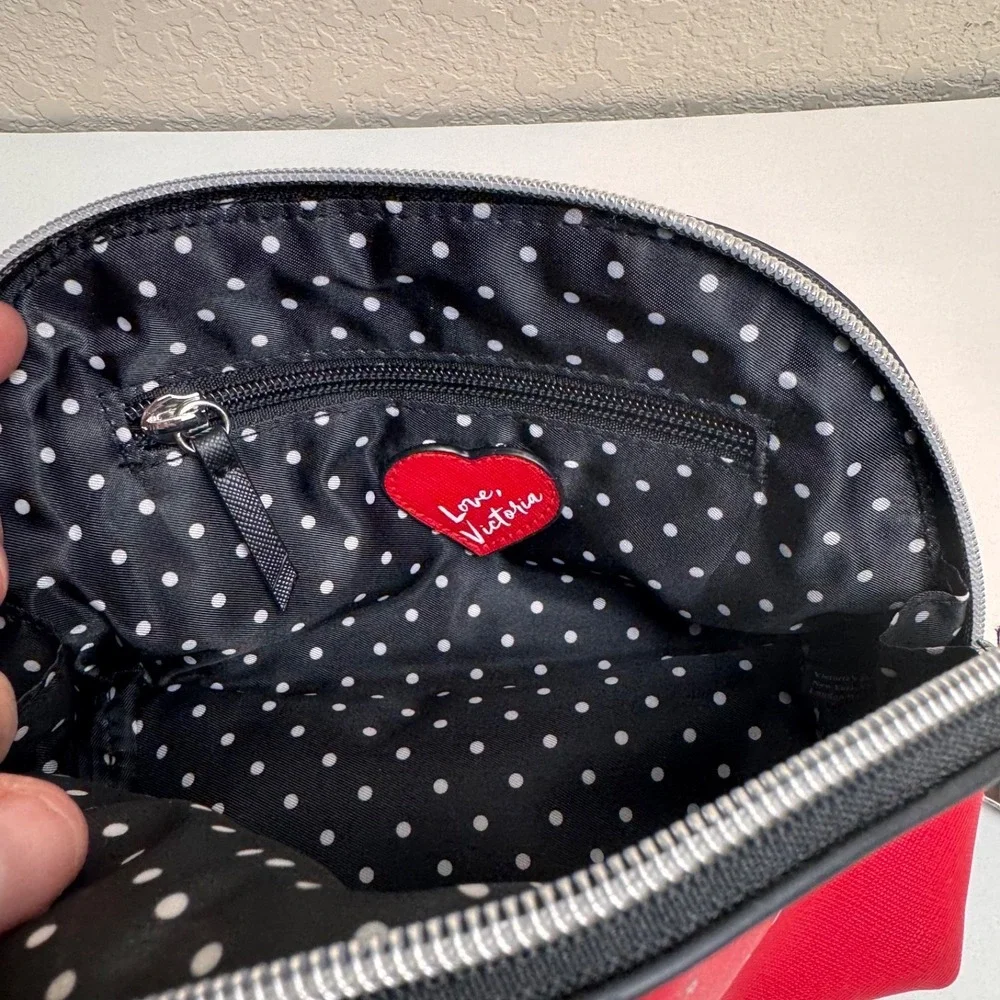 Victorias Secret Mine Cosmetic Makeup Bag Red Travel Case NWOT Zip Pouch